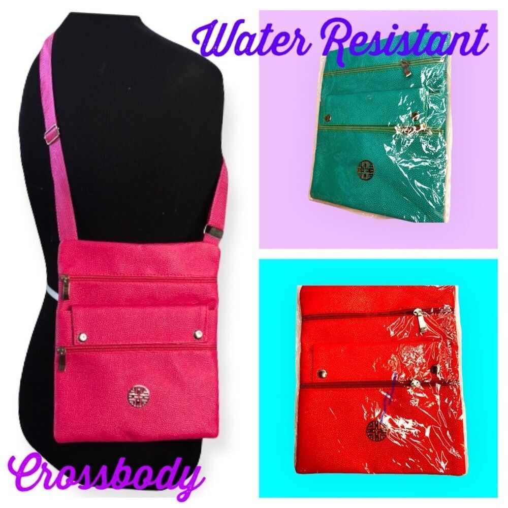 Water-Resistant Crossbody Beach Travel Bag NWT Turquoise Green or Coral Orange